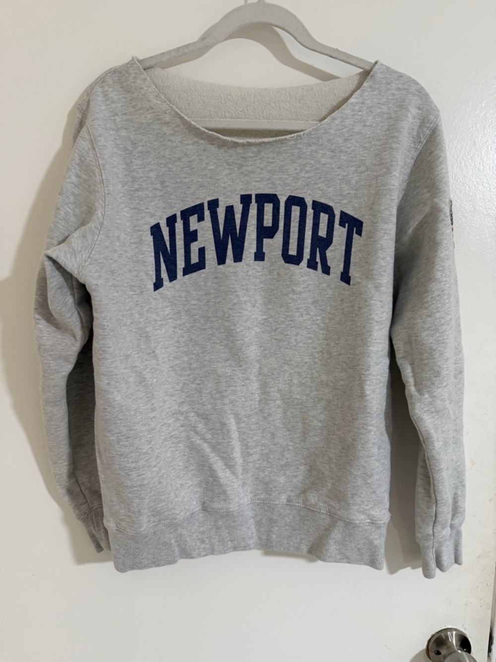 Brandy Melville Gray Crewneck Sweatshirt with Navy Newport Print